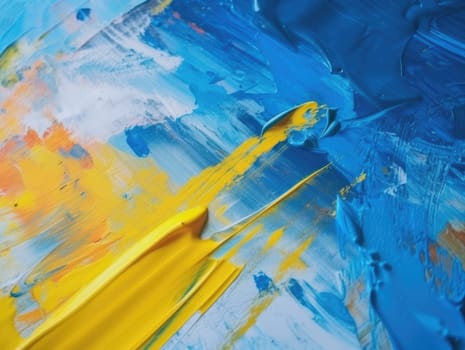Abstract blue and yellow paint background. Acrylic texture background, Generative AI.
