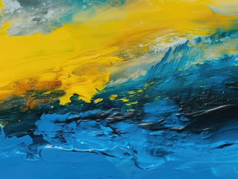 Abstract blue and yellow paint background. Acrylic texture background, Generative AI.