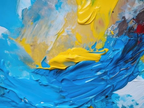 Abstract blue and yellow paint background. Acrylic texture background, Generative AI.