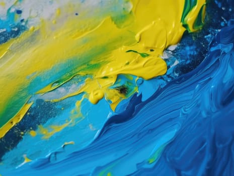 Abstract blue and yellow paint background. Acrylic texture background, Generative AI.