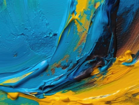 Abstract blue and yellow paint background. Acrylic texture background, Generative AI.