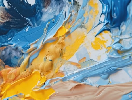 Abstract blue and yellow paint background. Acrylic texture background, Generative AI.