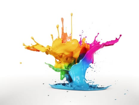 Colorful paint splash on isolated white background. Generative AI.