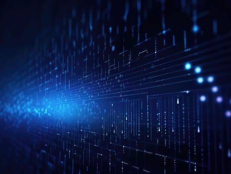Blue particles wave background. Abstract dynamic mesh. Big data technology. Generative AI.
