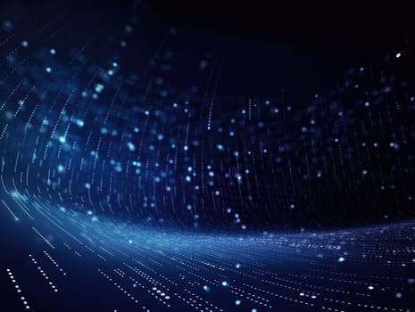 Blue particles wave background. Abstract dynamic mesh. Big data technology. Generative AI.