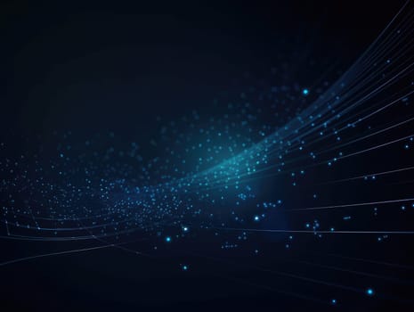 Blue particles wave background. Abstract dynamic mesh. Big data technology. Generative AI.
