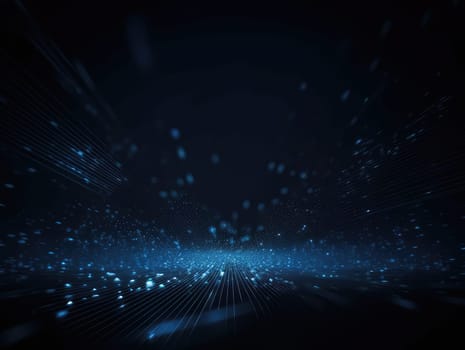 Blue particles wave background. Abstract dynamic mesh. Big data technology. Generative AI.