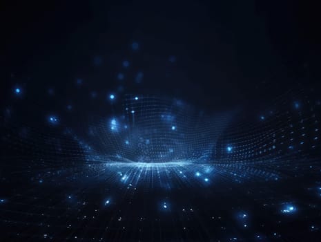 Blue particles wave background. Abstract dynamic mesh. Big data technology. Generative AI.