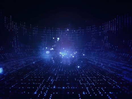 Blue particles wave background. Abstract dynamic mesh. Big data technology. Generative AI.