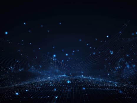 Blue particles wave background. Abstract dynamic mesh. Big data technology. Generative AI.