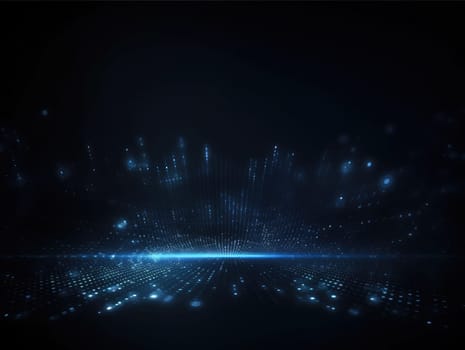 Blue particles wave background. Abstract dynamic mesh. Big data technology. Generative AI.