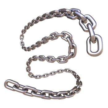 Metal chain curved 3D rendering illustration isolated on white background