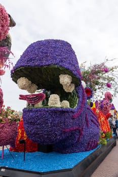 Noordwijk, Netherlands - April 22, 2023: The traditional flowers parade Bloemencorso from Noordwijk to Haarlem in the Netherlands.