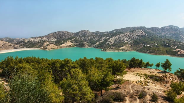 Gecitkoy (Dagdere) dam with turquoise water near Kyrenia, Northern Cyprus.