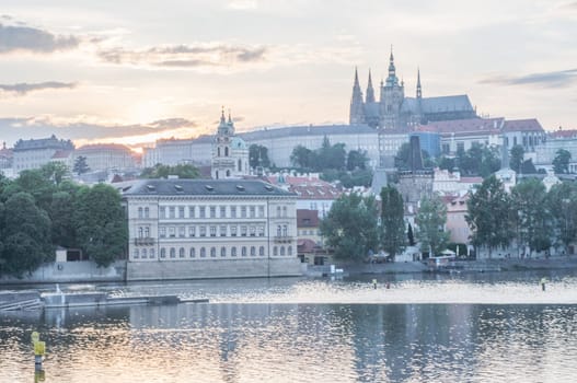 beautiful sunset panorama of old prague