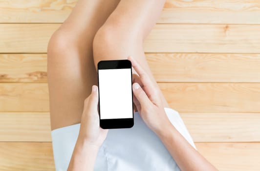 women using smartphone white screen