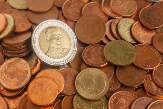Group of coin,Thai coin, Bath thai, Selective focus
