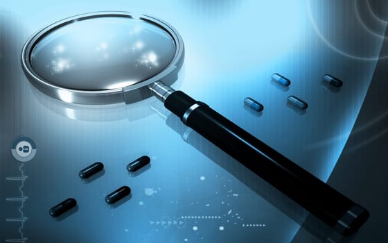 Digital illustration of Magnifying lens in colour background