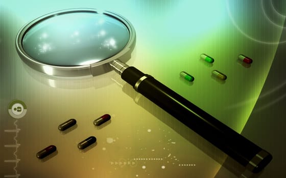 Digital illustration of Magnifying lens in colour background
