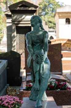 PARIS, FRANCE - SEPT 12, 2014: View of Pere Lachaise. World's most visited cemetery, attracting thousands of visitors to graves of those who have enhanced French life over past 200 years.