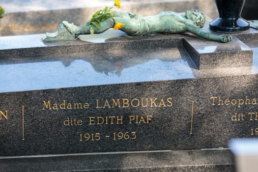 PARIS, FRANCE - SEPT 12, 2014: Edith Piaf grave in Pere-Lachaise cemetery, Paris, France
