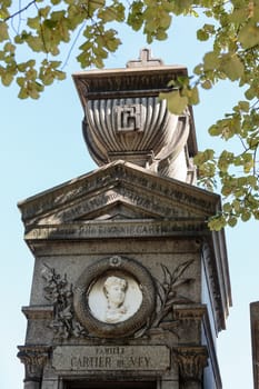 PARIS, FRANCE - SEPT 12, 2014: View of Pere Lachaise. World's most visited cemetery, attracting thousands of visitors to graves of those who have enhanced French life over past 200 years.