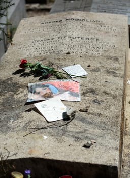 PARIS, FRANCE - SEPT 12, 2014: Amedeo Modigliani and Jeanne Hebuterne grave in Pere-Lachaise cemetery, Paris, France