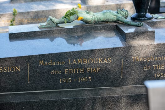 PARIS, FRANCE - SEPT 12, 2014: Edith Piaf grave in Pere-Lachaise cemetery, Paris, France