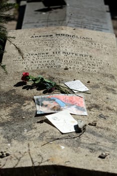 PARIS, FRANCE - SEPT 12, 2014: Amedeo Modigliani and Jeanne Hebuterne grave in Pere-Lachaise cemetery, Paris, France