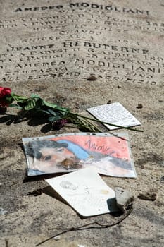PARIS, FRANCE - SEPT 12, 2014: Amedeo Modigliani and Jeanne Hebuterne grave in Pere-Lachaise cemetery, Paris, France