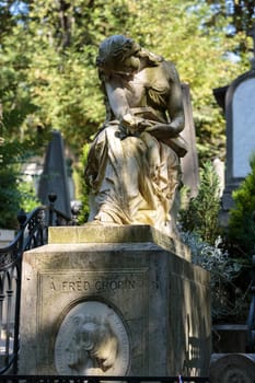 PARIS, FRANCE - SEPT 12, 2014: Tomb of Frederic Chopin, famous Polish composer, at Pere Lachaise cemetery in Paris, France