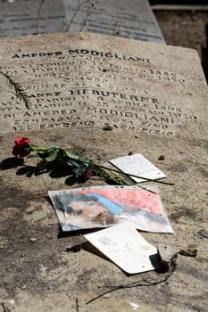 PARIS, FRANCE - SEPT 12, 2014: Amedeo Modigliani and Jeanne Hebuterne grave in Pere-Lachaise cemetery, Paris, France