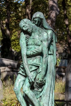 PARIS, FRANCE - SEPT 12, 2014: View of Pere Lachaise. World's most visited cemetery, attracting thousands of visitors to graves of those who have enhanced French life over past 200 years.