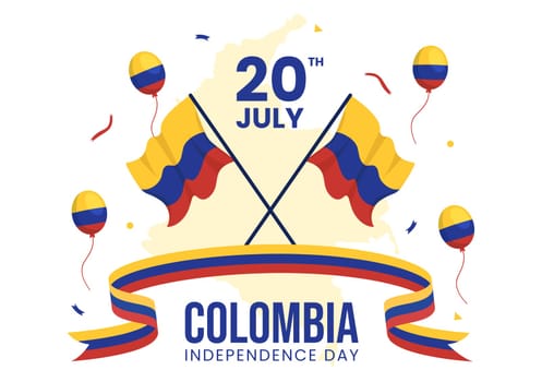 Colombia Independence Day Vector Illustration with Waving Flag in National Holiday Celebration Flat Cartoon Hand Drawn Landing Page Templates
