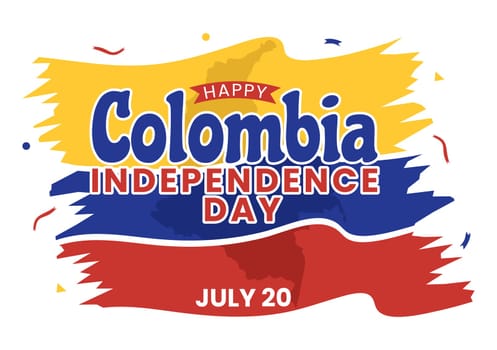 Colombia Independence Day Vector Illustration with Waving Flag in National Holiday Celebration Flat Cartoon Hand Drawn Landing Page Templates