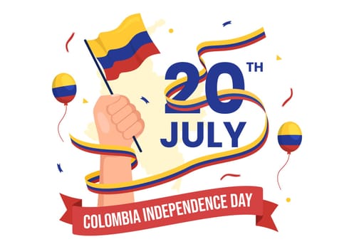 Colombia Independence Day Vector Illustration with Waving Flag in National Holiday Celebration Flat Cartoon Hand Drawn Landing Page Templates