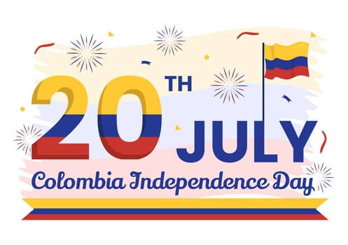 Colombia Independence Day Vector Illustration with Waving Flag in National Holiday Celebration Flat Cartoon Hand Drawn Landing Page Templates