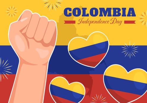 Colombia Independence Day Vector Illustration with Waving Flag in National Holiday Celebration Flat Cartoon Hand Drawn Landing Page Templates