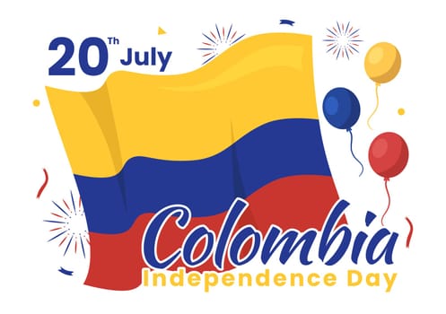 Colombia Independence Day Vector Illustration with Waving Flag in National Holiday Celebration Flat Cartoon Hand Drawn Landing Page Templates
