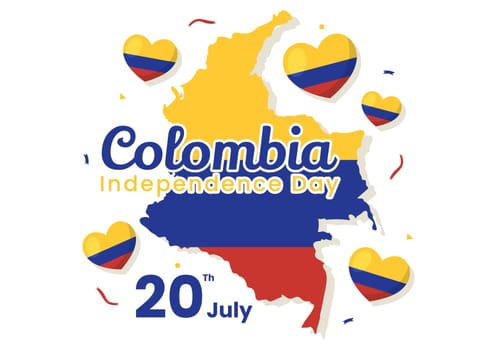 Colombia Independence Day Vector Illustration with Waving Flag in National Holiday Celebration Flat Cartoon Hand Drawn Landing Page Templates