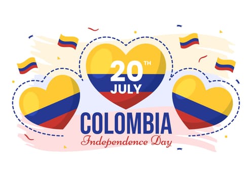 Colombia Independence Day Vector Illustration with Waving Flag in National Holiday Celebration Flat Cartoon Hand Drawn Landing Page Templates