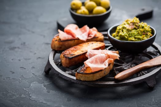 Fried bread, substitute for toast, savory French toast with avocado spread and Serrano ham