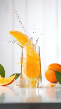 Glass of homemade orange juice on the table. Generative AI.