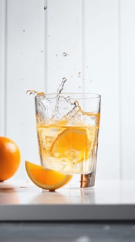Glass of homemade orange juice on the table. Generative AI.
