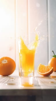 Glass of homemade orange juice on the table. Generative AI.