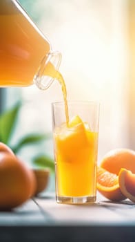 Glass of homemade orange juice on the table. Generative AI.