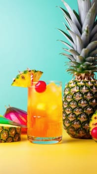 Pineapple cocktail. Summer refreshing tropical drink. Generative AI.