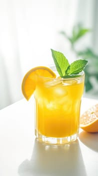 Glass of homemade orange juice on the table. Generative AI.