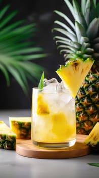 Pineapple cocktail. Summer refreshing tropical drink. Generative AI.