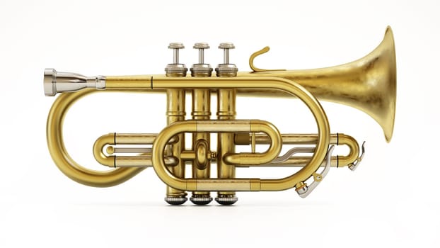 Cornet musical instrument isolated on white background. 3D illustration.